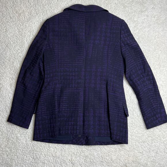 Rena Lange Woven Wool Silk Blend Purple Black Pattern Double Snap Jacket 10 - Picture 8 of 11